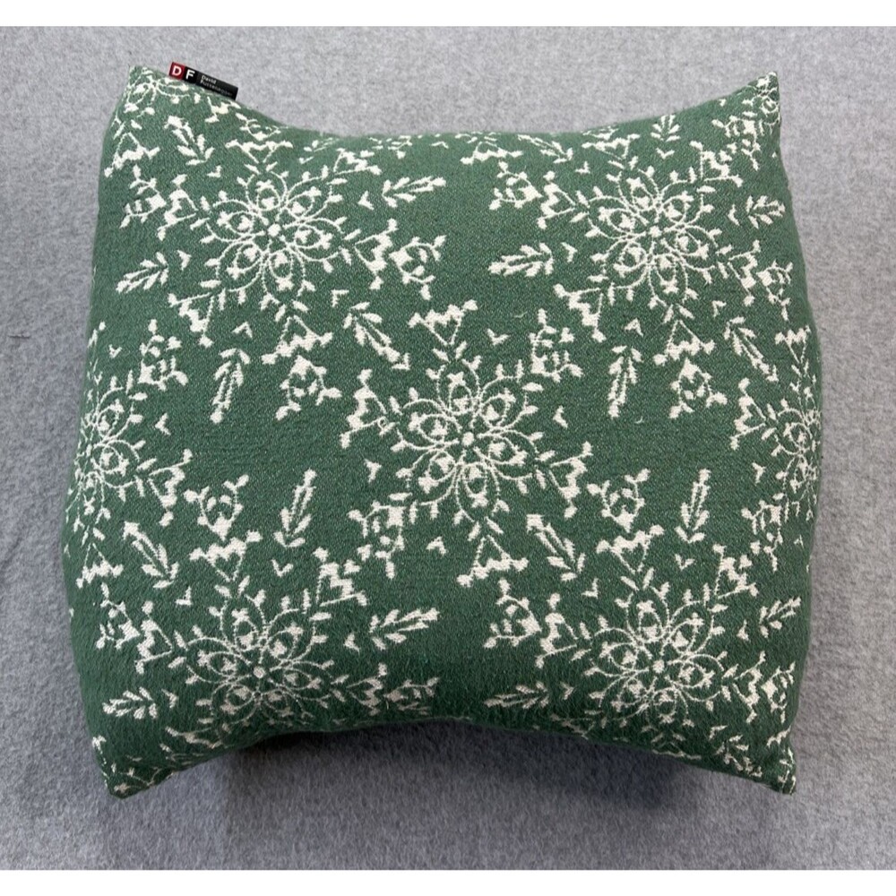 David Fussenegger Alpine Chalet Green Snowflake Winter Holiday Throw Pillow